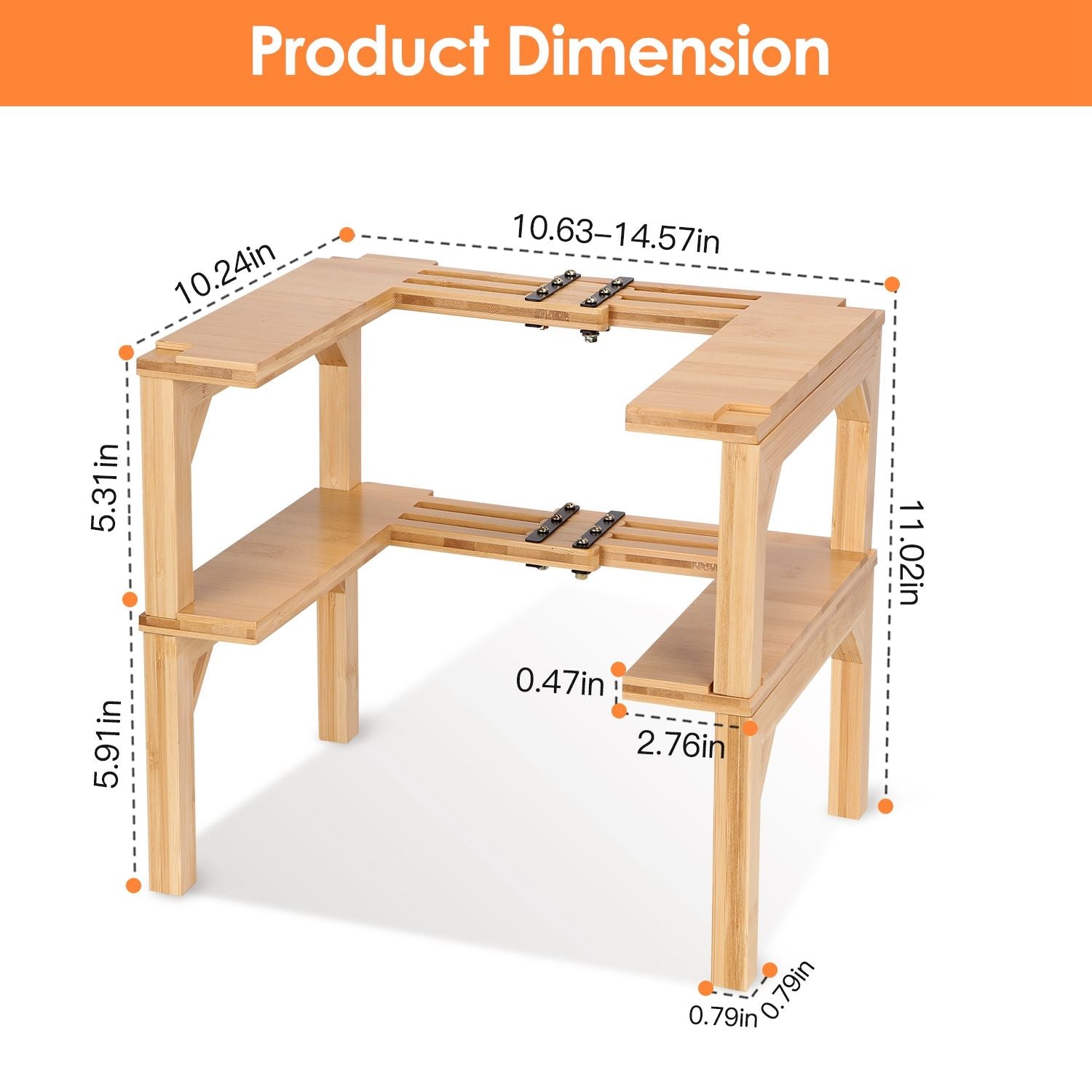 2-Tier Kitchen Spice Rack Expandable Bamboo Spice Organizer Cabinet Stackable Seasoning Organizer Extendable Spice Jar Rack for Countertops Pantries Cabinets GPCT4555