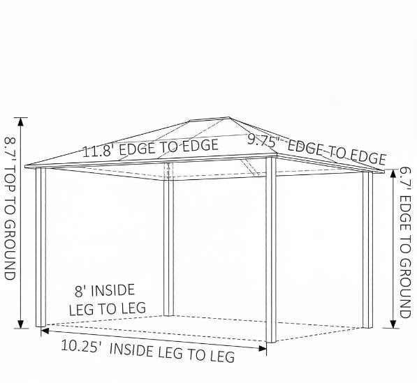 10' X 12' Hardtop Gazebo Canopy Outdoor Pavilion with Polycarbonate Roof Aluminum Frame Netting for Patio Garden Backyard Deck Lawn Black Beige