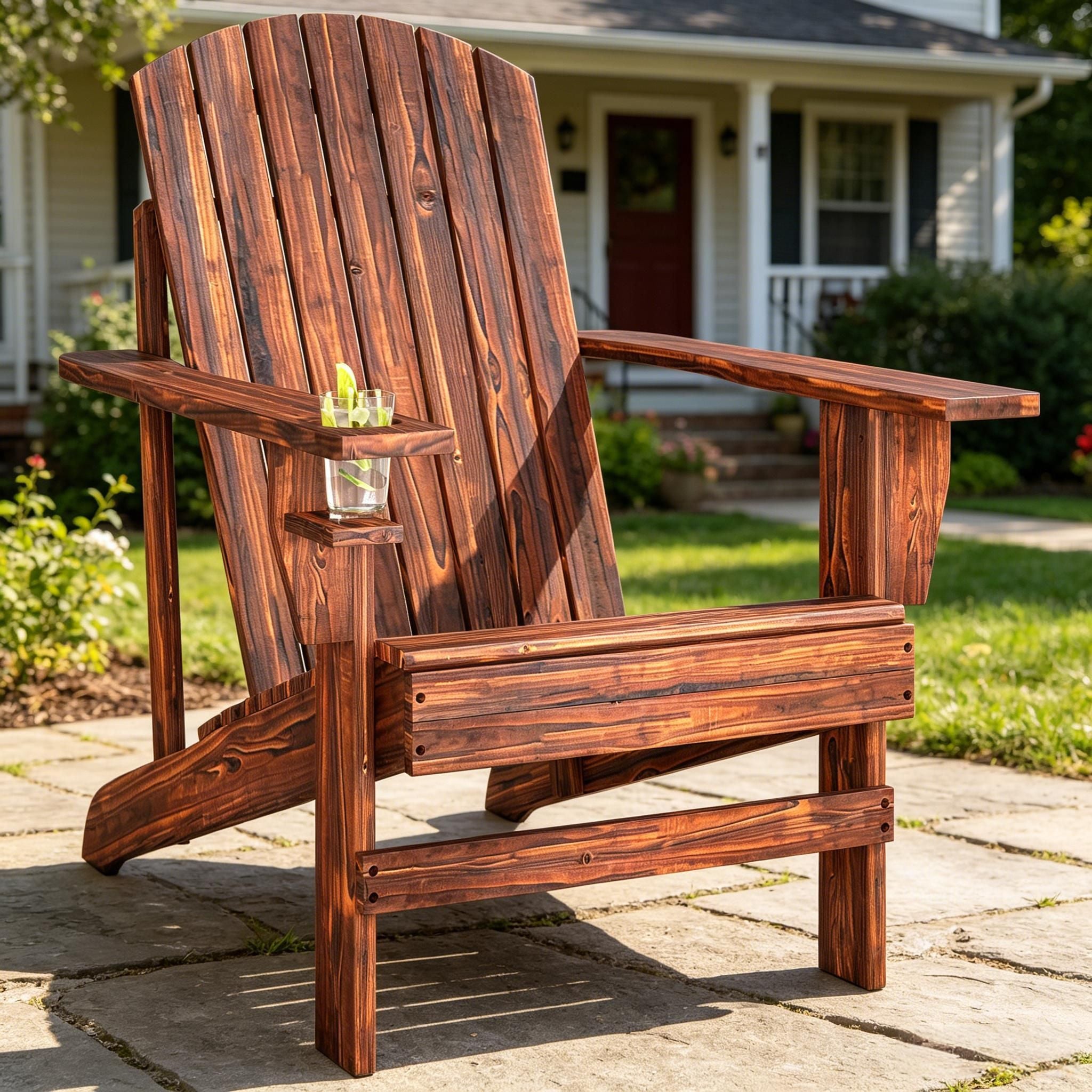 Oversized  Chair Brown Outdoor Fire Pit Porch Seating Classic Log Lounge with Built-in Cupholder for Comfortable Relaxation