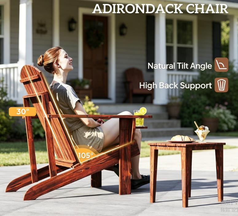 Oversized  Chair Brown Outdoor Fire Pit Porch Seating Classic Log Lounge with Built-in Cupholder for Comfortable Relaxation