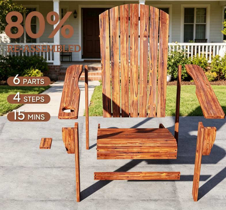 Oversized  Chair Brown Outdoor Fire Pit Porch Seating Classic Log Lounge with Built-in Cupholder for Comfortable Relaxation