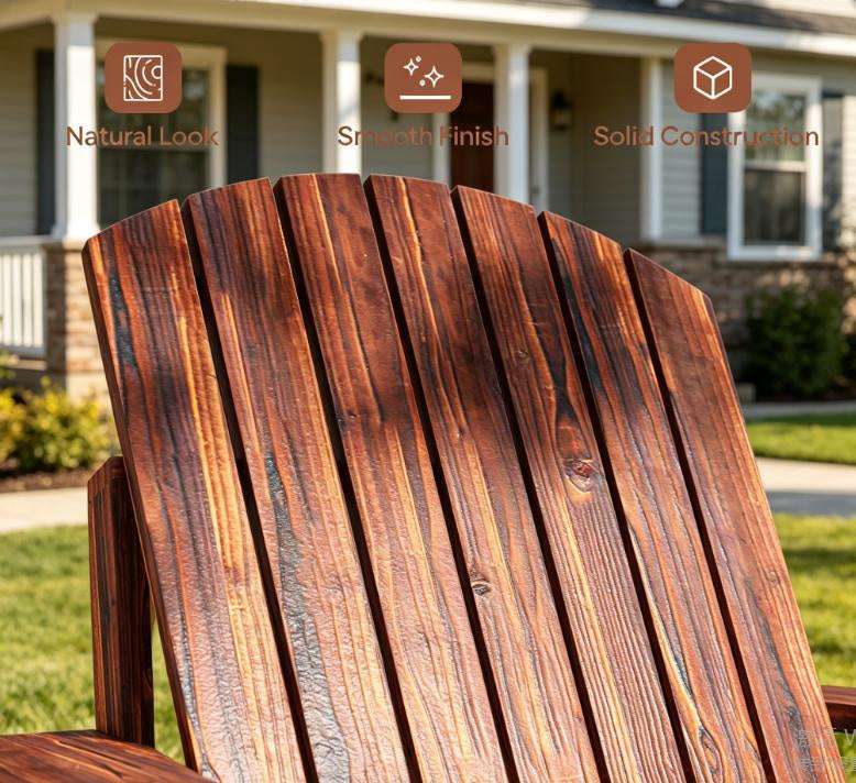 Oversized  Chair Brown Outdoor Fire Pit Porch Seating Classic Log Lounge with Built-in Cupholder for Comfortable Relaxation