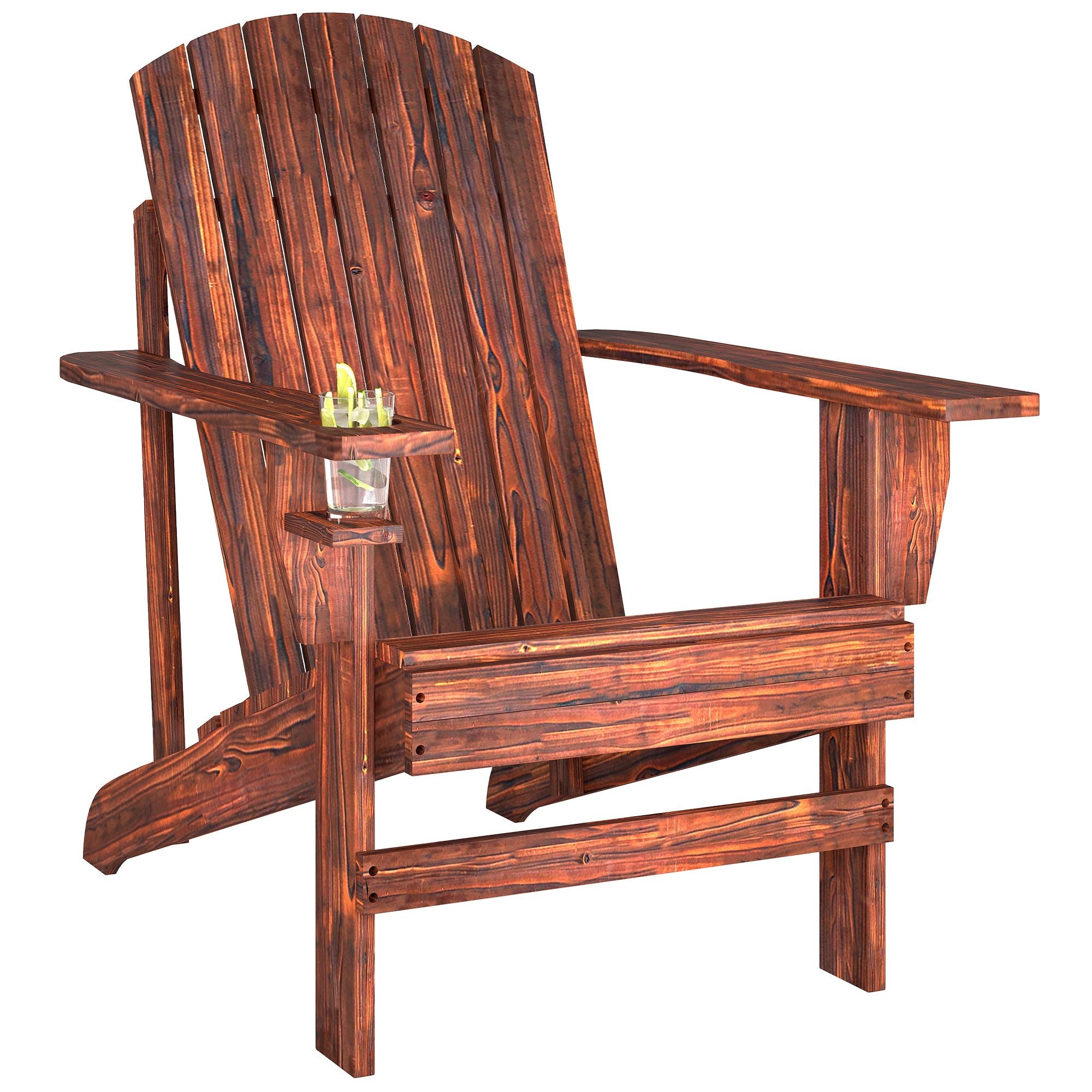 Oversized  Chair Brown Outdoor Fire Pit Porch Seating Classic Log Lounge with Built-in Cupholder for Comfortable Relaxation
