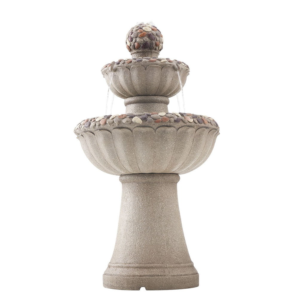 Outdoor Water Fountain, 36.5 in Height Fountain and Waterfall, 2-Tier Floor Standing Rock Base Style Fiberglass and Resin Fountains with Pump, for Outdoor Indoor Garden, Home, Patio & Backyard
