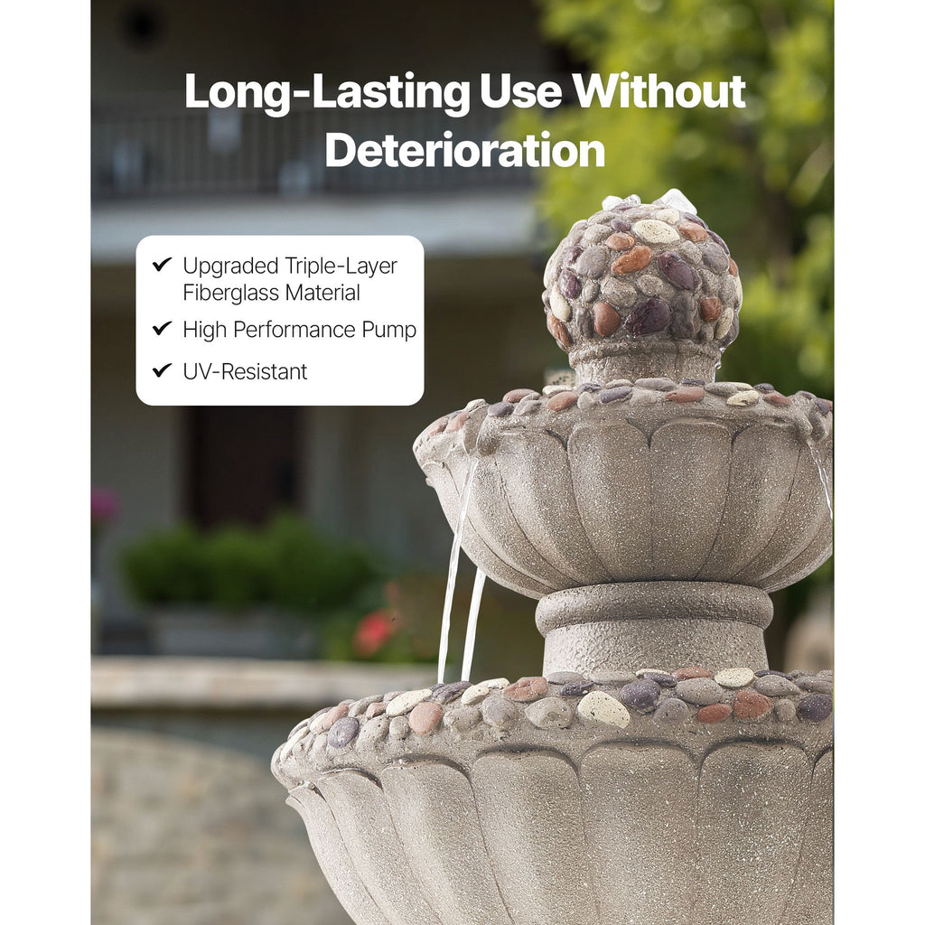 Outdoor Water Fountain, 36.5 in Height Fountain and Waterfall, 2-Tier Floor Standing Rock Base Style Fiberglass and Resin Fountains with Pump, for Outdoor Indoor Garden, Home, Patio & Backyard