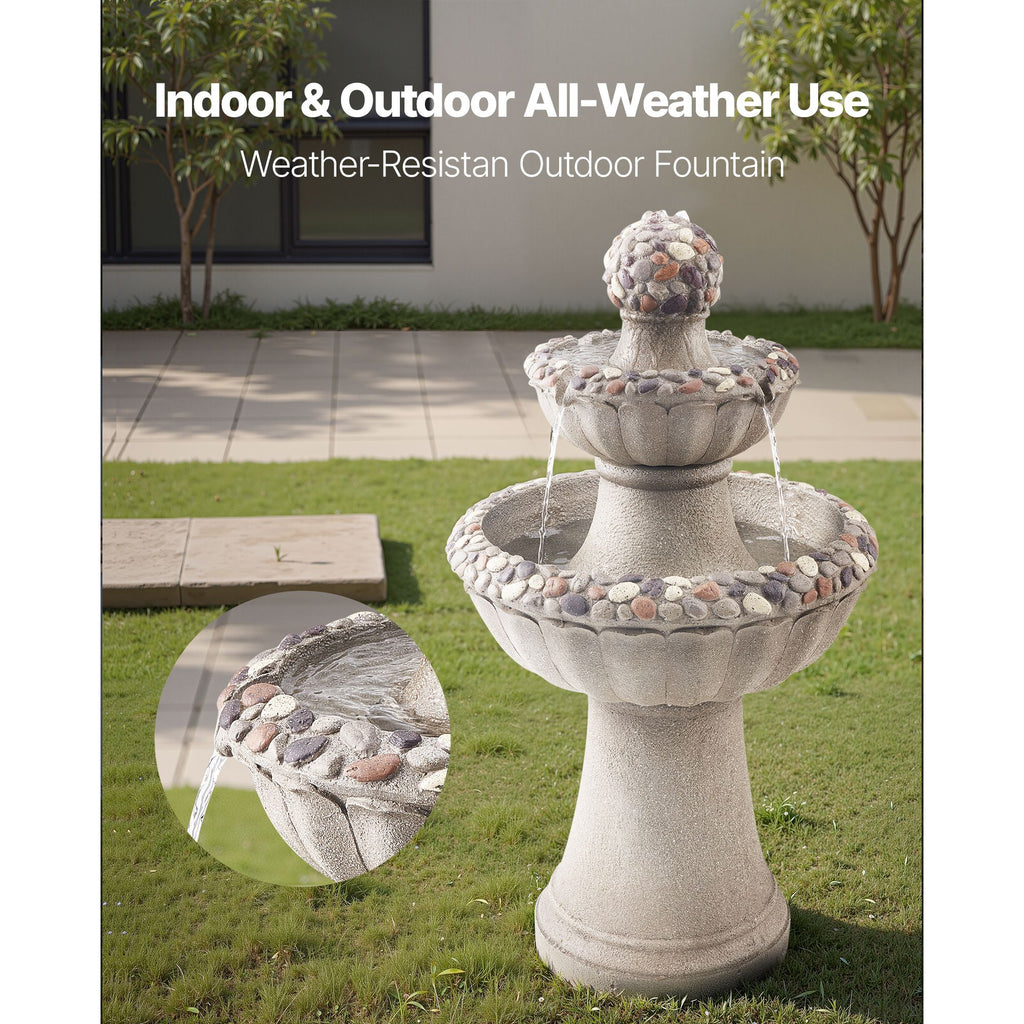 Outdoor Water Fountain, 36.5 in Height Fountain and Waterfall, 2-Tier Floor Standing Rock Base Style Fiberglass and Resin Fountains with Pump, for Outdoor Indoor Garden, Home, Patio & Backyard