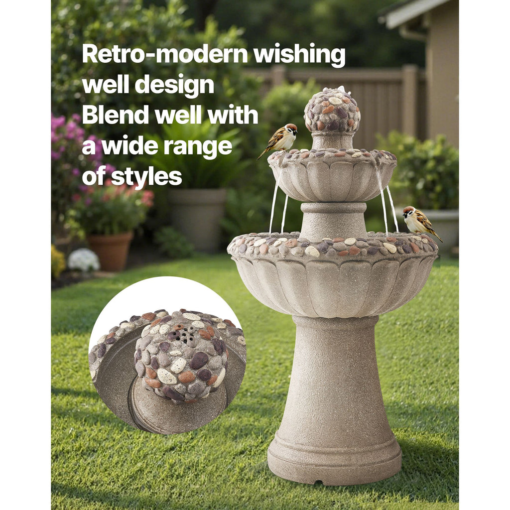 Outdoor Water Fountain, 36.5 in Height Fountain and Waterfall, 2-Tier Floor Standing Rock Base Style Fiberglass and Resin Fountains with Pump, for Outdoor Indoor Garden, Home, Patio & Backyard