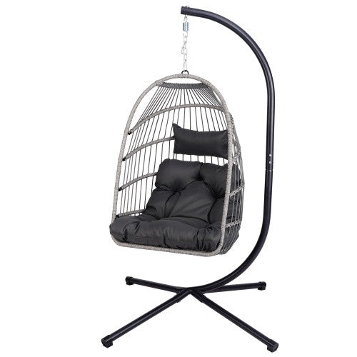 Indoor Outdoor Hanging Egg Chair with Stand Rattan Swing Chair Patio Wicker Hanging Basket Chair with Frame for Bedroom Living Room Balcony