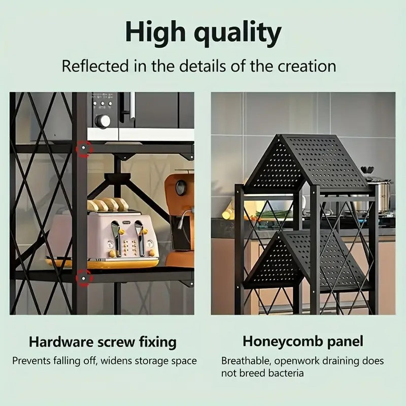 5-Tier Foldable Storage Rack with Wheels Multi-Purpose Metal Organizer for Kitchen Garage Laundry Room No Assembly Required Mobile Storage Shelf