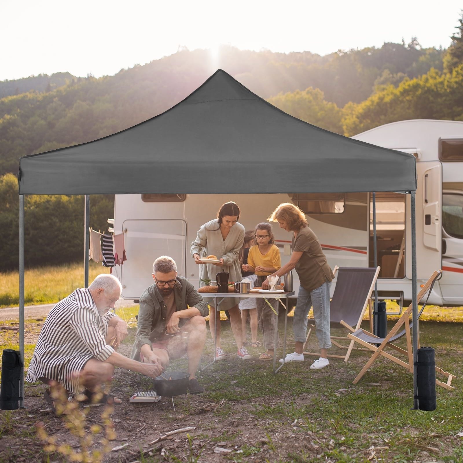 10x10 FT Pop Up Canopy Tent with Slant Legs and Carrying Bag, Easy Setup Outdoor Shelter for Patio, Garden, Beach, Gray