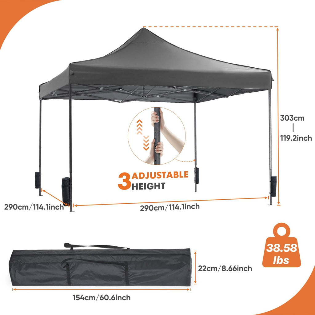 10x10 FT Pop Up Canopy Tent with Slant Legs and Carrying Bag, Easy Setup Outdoor Shelter for Patio, Garden, Beach, Gray