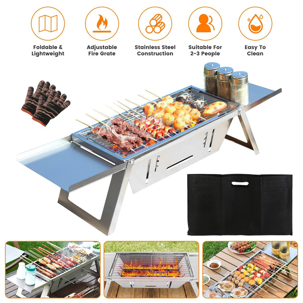 3 In 1 Foldable Charcoal Grill Fire Pit Slow Cooker 2-3 People Portable Camping Grill Stainless Steel BBQ Grill for Camping Tailgating Yard GPCT5452