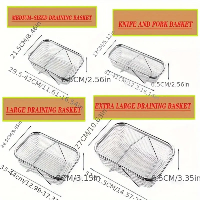 "Space-Saving Kitchen Sink Organizer - Collapsible 304 Stainless Steel Drain Rack for Dishes & Utensils"