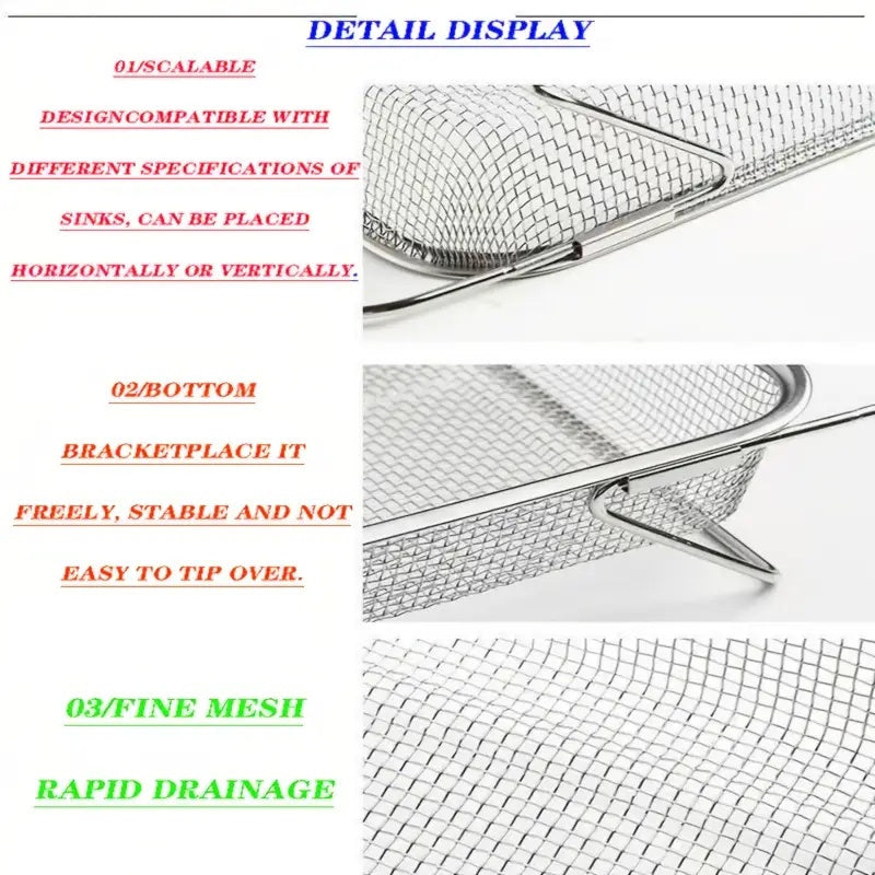 "Space-Saving Kitchen Sink Organizer - Collapsible 304 Stainless Steel Drain Rack for Dishes & Utensils"