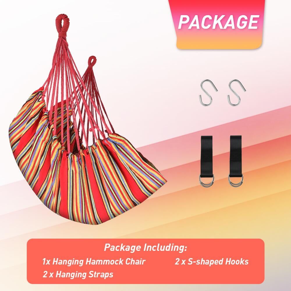 QF Hanging Hammock Chair Patio Indoor and Outdoor Hammock Swing Support 330 lbs (Red)