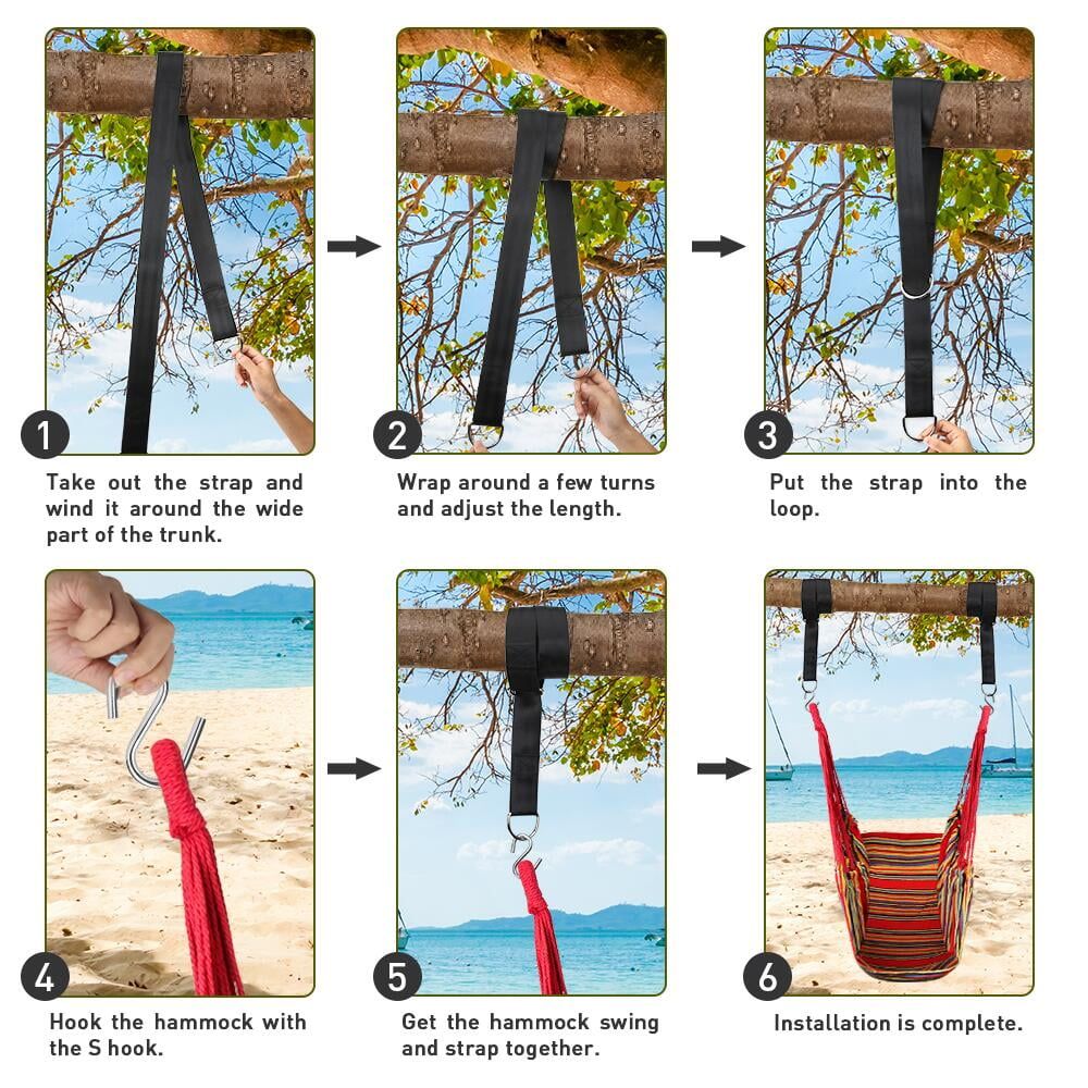 QF Hanging Hammock Chair Patio Indoor and Outdoor Hammock Swing Support 330 lbs (Red)