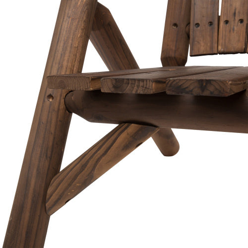 2-Seat Wooden Adirondack Chair, Patio Bench with Table, Outdoor Loveseat Fire Pit Chair for Porch, Backyard, Deck, Carbonized