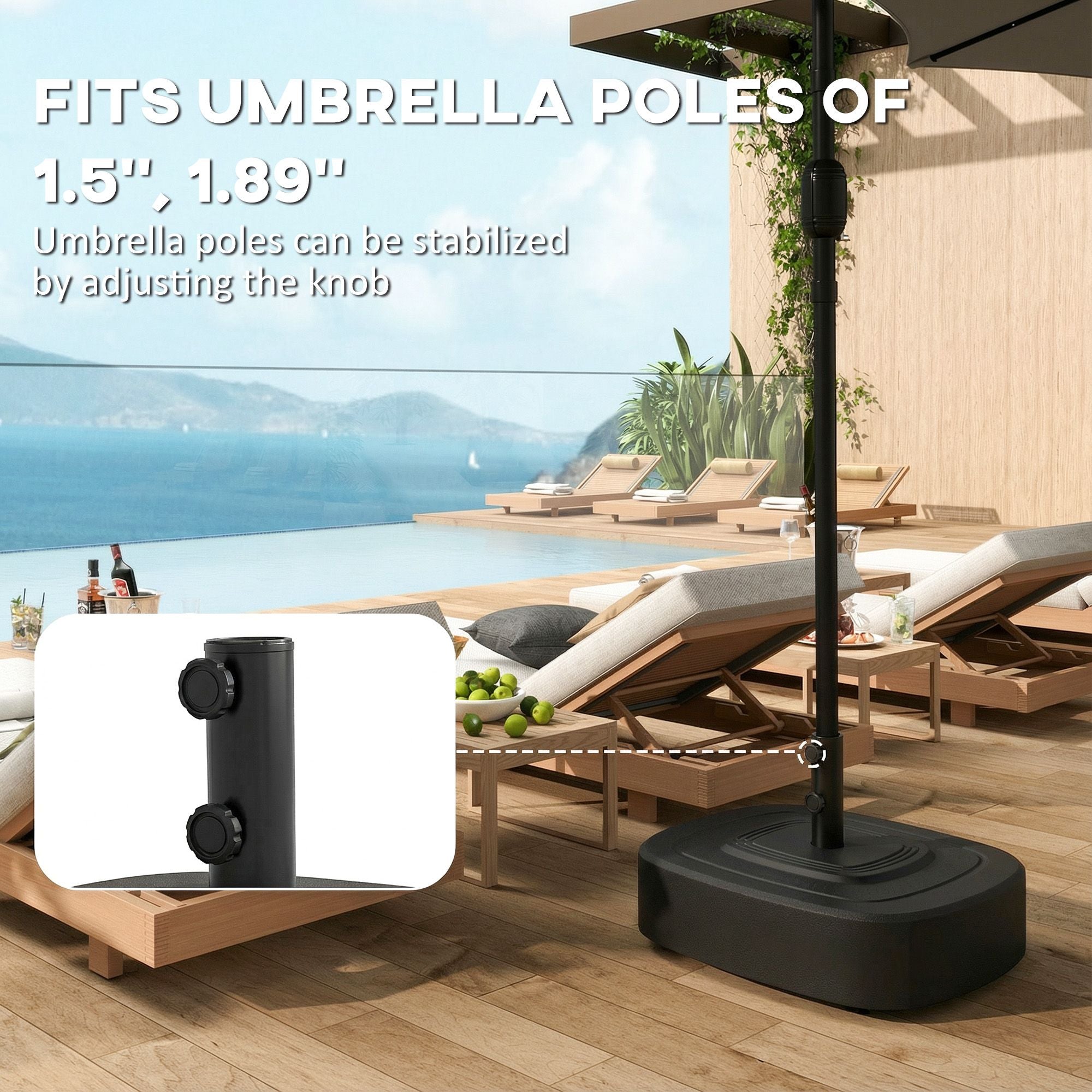 Patio Umbrella Base Outdoor Umbrella Stand with Wheels for 1.5"/1.9" Umbrella Poles
