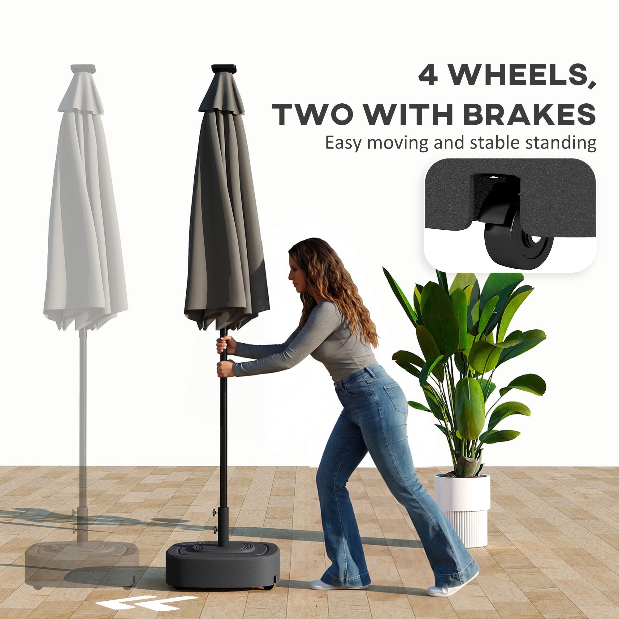 Patio Umbrella Base Outdoor Umbrella Stand with Wheels for 1.5"/1.9" Umbrella Poles