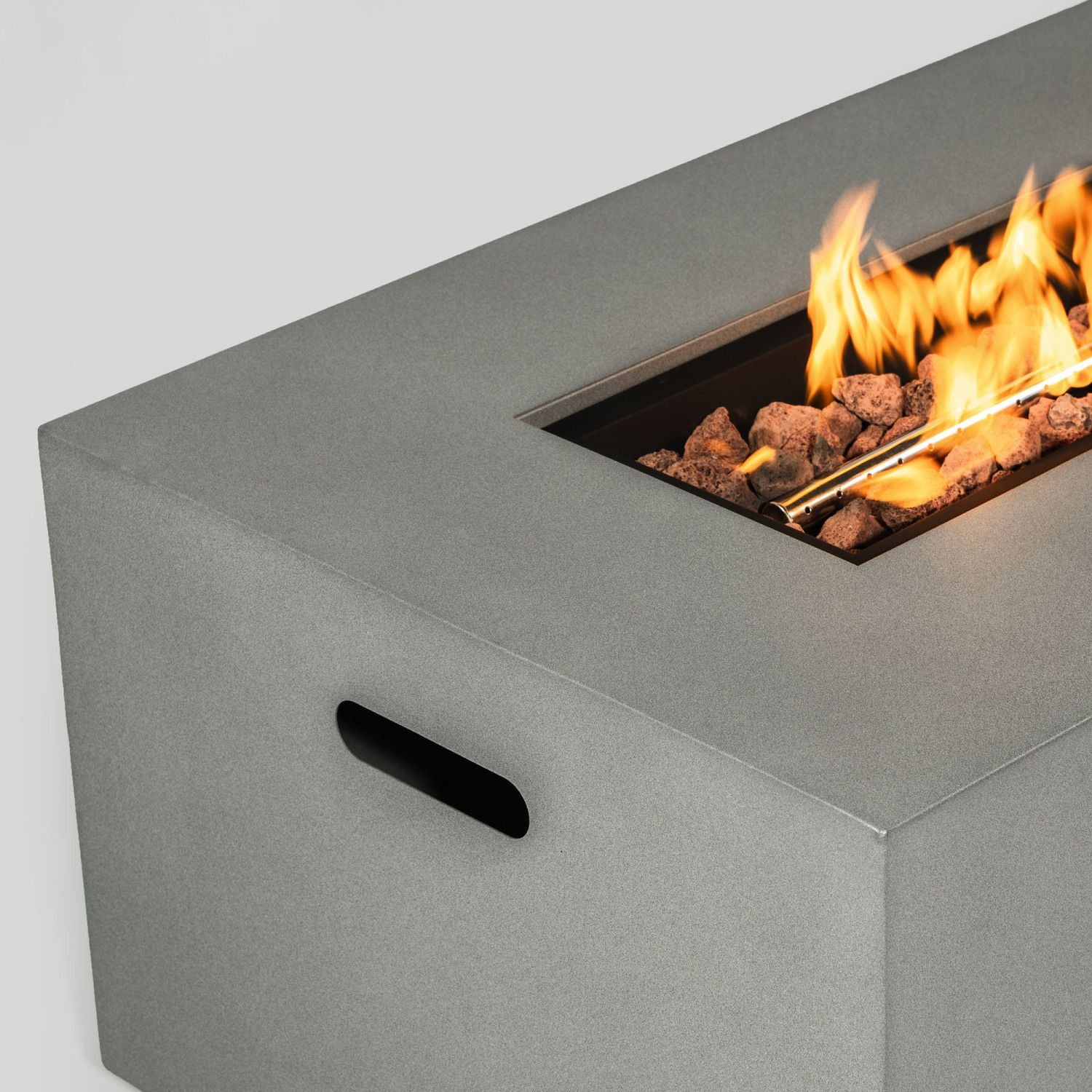 (Old SKU: W853P193937) 42" Propane Gas Fire Pit Table 2-Pieces, 50000 BTU Rectangular Steel Fire Pit with Glass Wind Guard for Outside Patio Deck Garden Courtyard -Gray