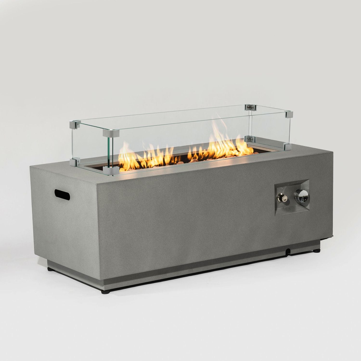 (Old SKU: W853P193937) 42" Propane Gas Fire Pit Table 2-Pieces, 50000 BTU Rectangular Steel Fire Pit with Glass Wind Guard for Outside Patio Deck Garden Courtyard -Gray