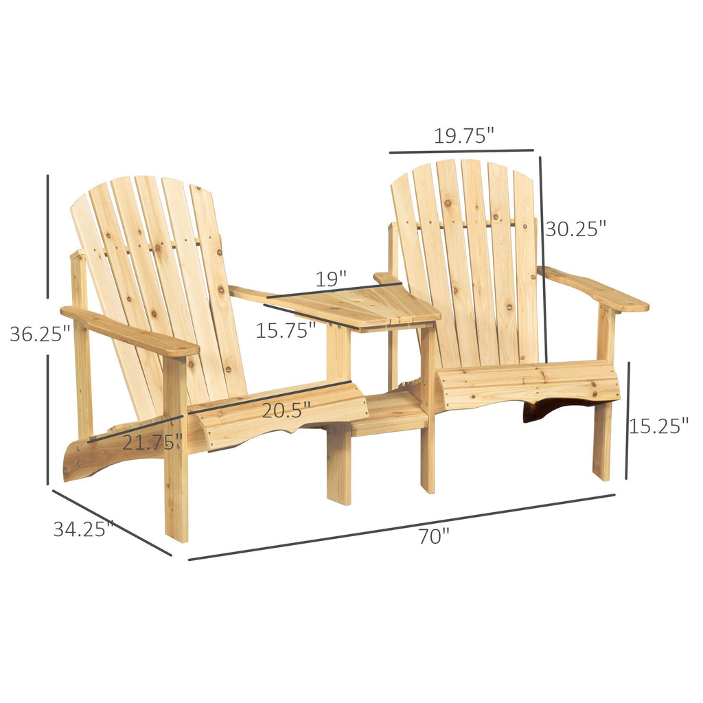 Natural Wood Fire Pit Seating for 2 with Wooden Chairs Outdoor Table And Umbrella Hole Wood 2 Person Bench for Garden