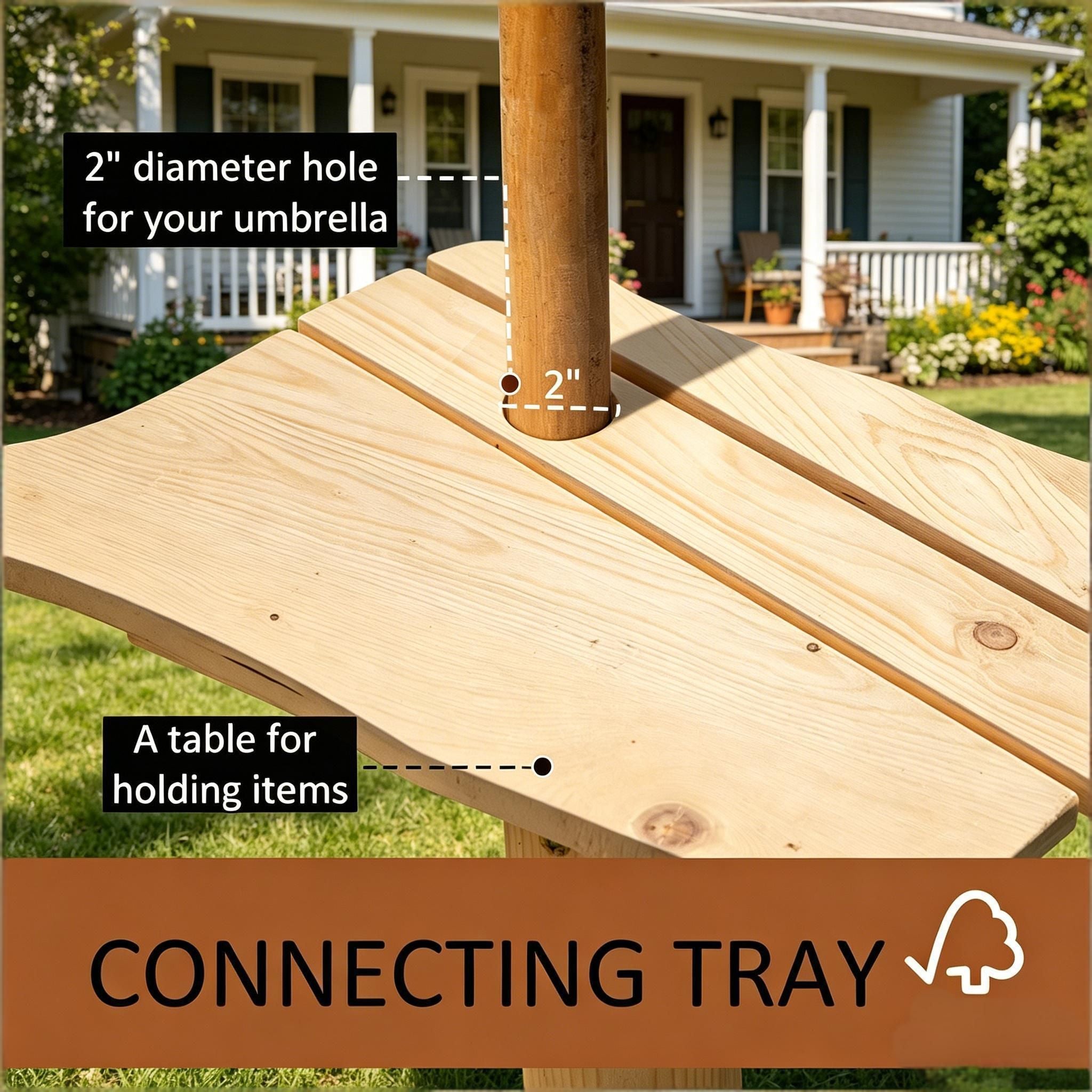 Natural Wood Fire Pit Seating for 2 with Wooden Chairs Outdoor Table And Umbrella Hole Wood 2 Person Bench for Garden