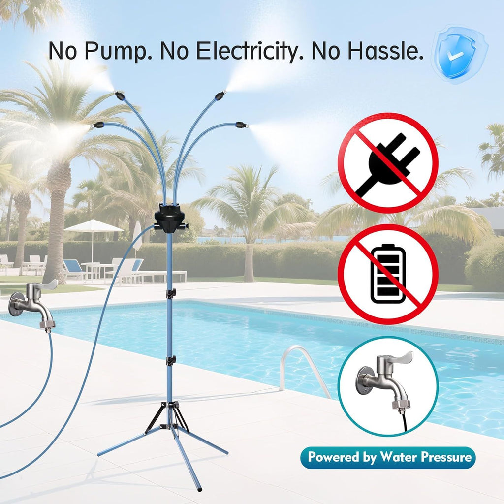 Standing Misters for Outside Patio, Adjustable Height 5.3 FT Stand Misting System for Cooling Outdoor, Portable Water Mister for Mist Playing, Patio Cooling, Backyard, Porch, Sprinkler (Blue)