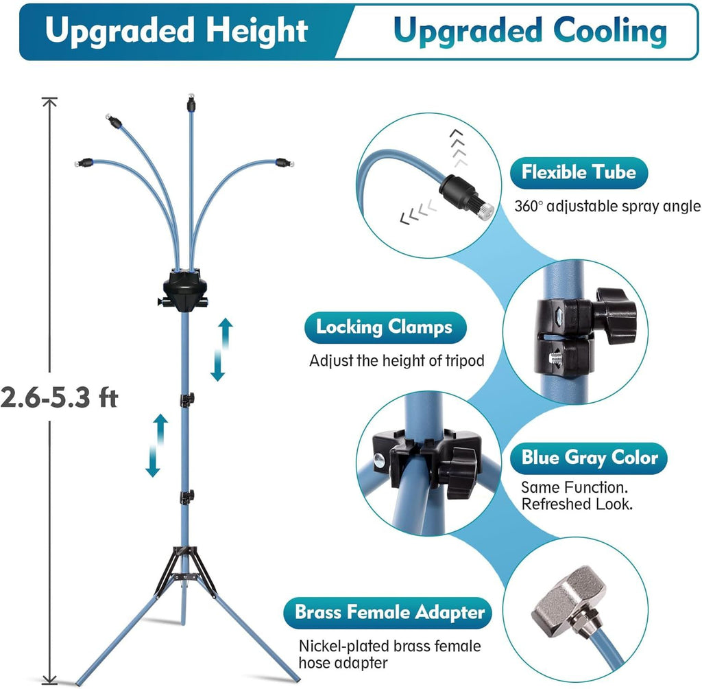 Standing Misters for Outside Patio, Adjustable Height 5.3 FT Stand Misting System for Cooling Outdoor, Portable Water Mister for Mist Playing, Patio Cooling, Backyard, Porch, Sprinkler (Blue)