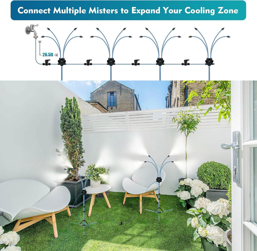 Standing Misters for Outside Patio, Adjustable Height 5.3 FT Stand Misting System for Cooling Outdoor, Portable Water Mister for Mist Playing, Patio Cooling, Backyard, Porch, Sprinkler (Blue)
