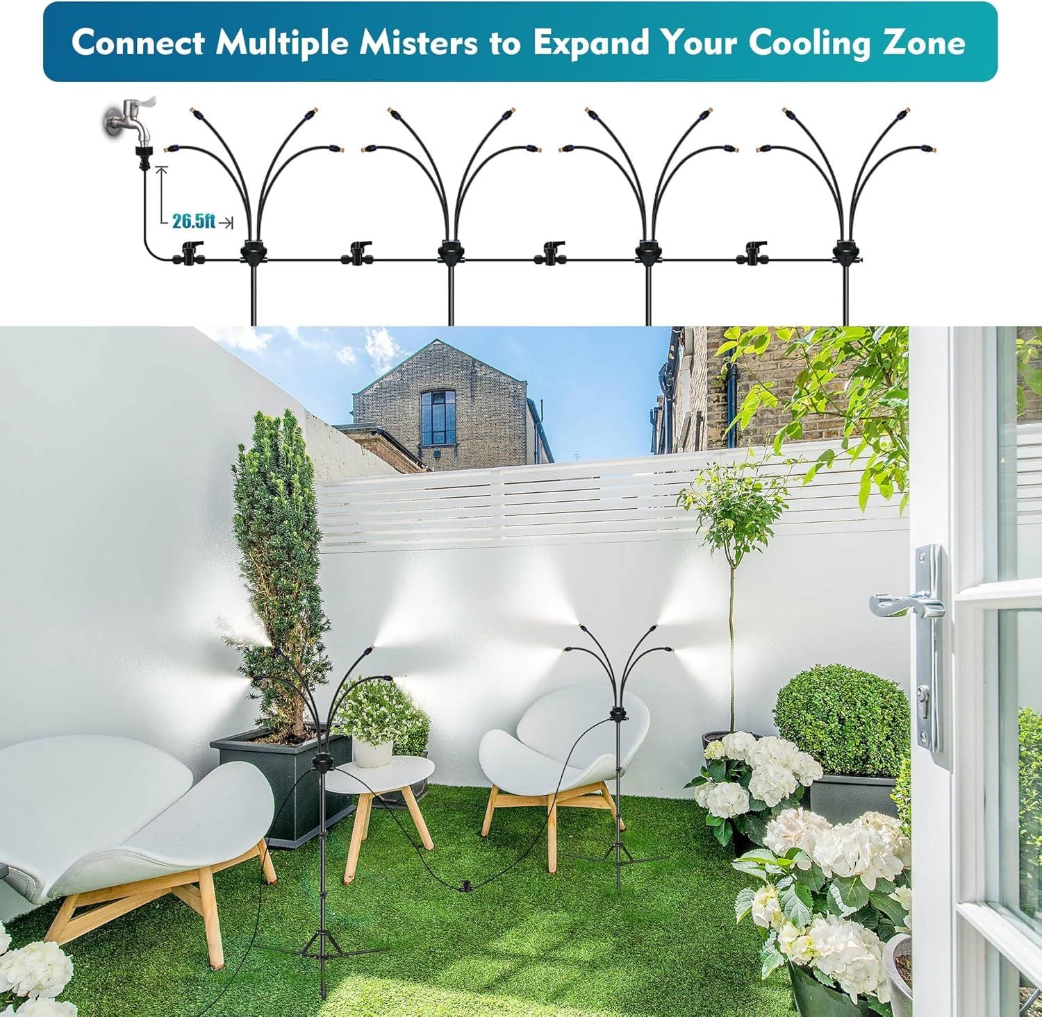 Standing Misters for Outside Patio, Adjustable Height 5.3 FT Stand Misting System for Cooling Outdoor, Portable Water Mister for Mist Playing, Patio Cooling, Backyard, Porch, Sprinkler (Blue)