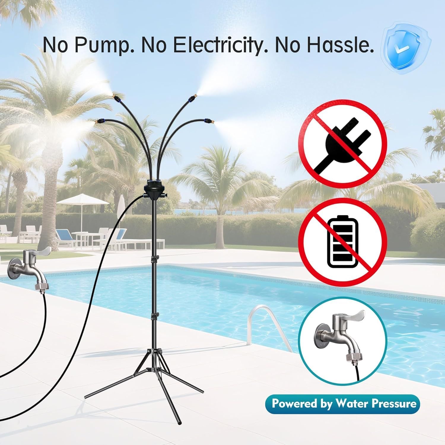 Standing Misters for Outside Patio, Adjustable Height 5.3 FT Stand Misting System for Cooling Outdoor, Portable Water Mister for Mist Playing, Patio Cooling, Backyard, Porch, Sprinkler (Blue)