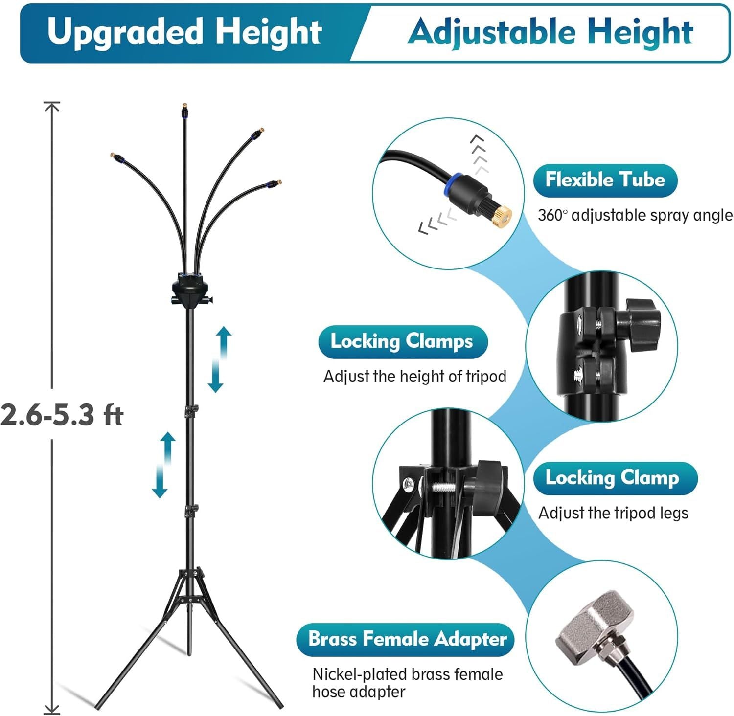 Standing Misters for Outside Patio, Adjustable Height 5.3 FT Stand Misting System for Cooling Outdoor, Portable Water Mister for Mist Playing, Patio Cooling, Backyard, Porch, Sprinkler (Blue)