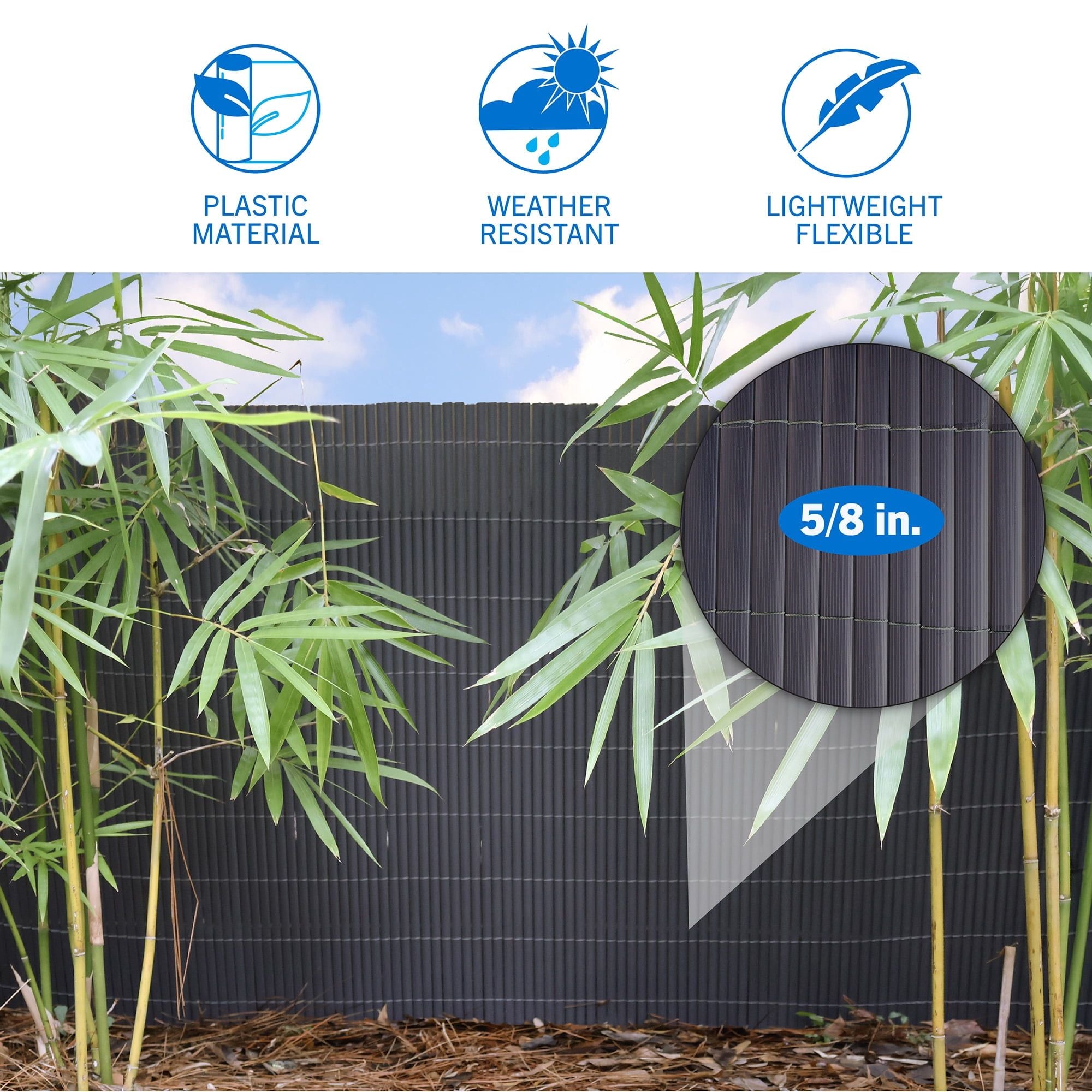 36in H x 10ft L Gray Faux Bamboo Privacy Screen