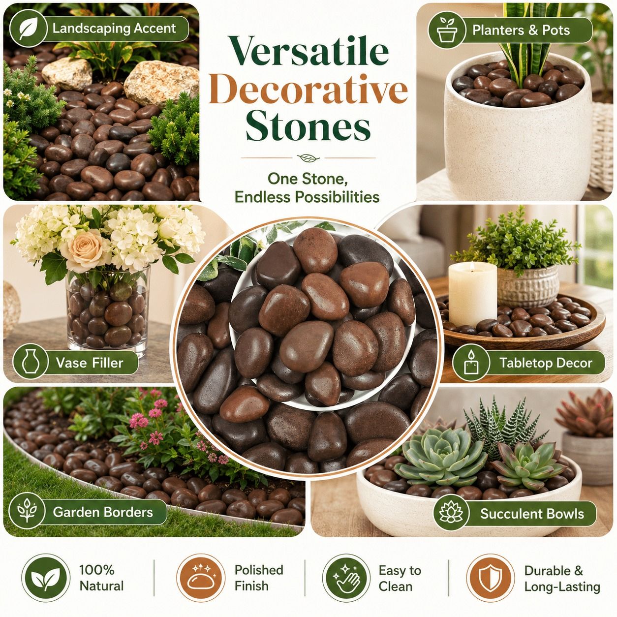 38 lbs White River Rocks, 2-3 inch Polished Pebbles - Versatile for indoor/outdoor use. Ideal for plant decor, vases, aquariums, and creating serene garden landscapes.