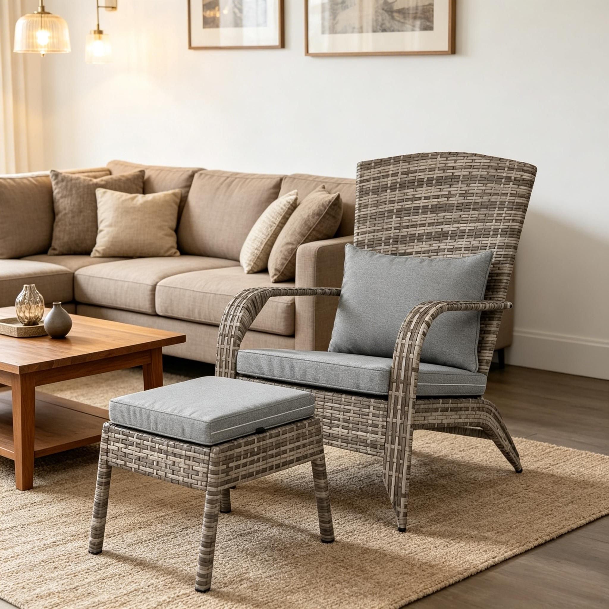 Gray  Chair with Ottoman And Cushions Outdoor Fire Pit Chair for Relaxation And Comfort