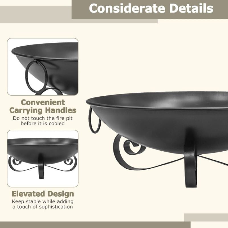 24 Inch Fire Pit Bowl with Handles Outdoor Wood-Burning Firepit