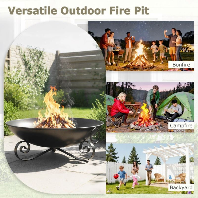 24 Inch Fire Pit Bowl with Handles Outdoor Wood-Burning Firepit