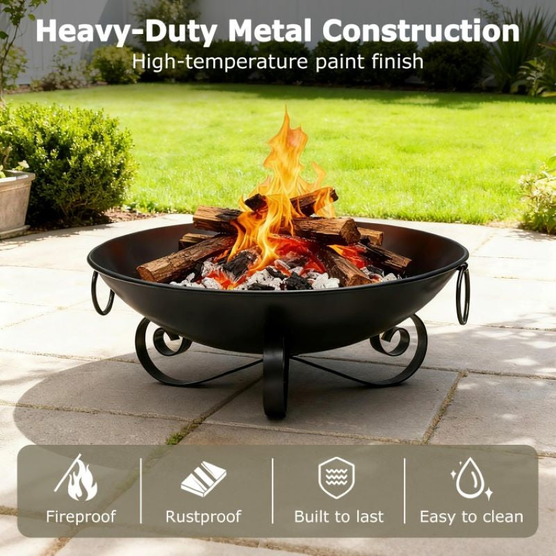 24 Inch Fire Pit Bowl with Handles Outdoor Wood-Burning Firepit
