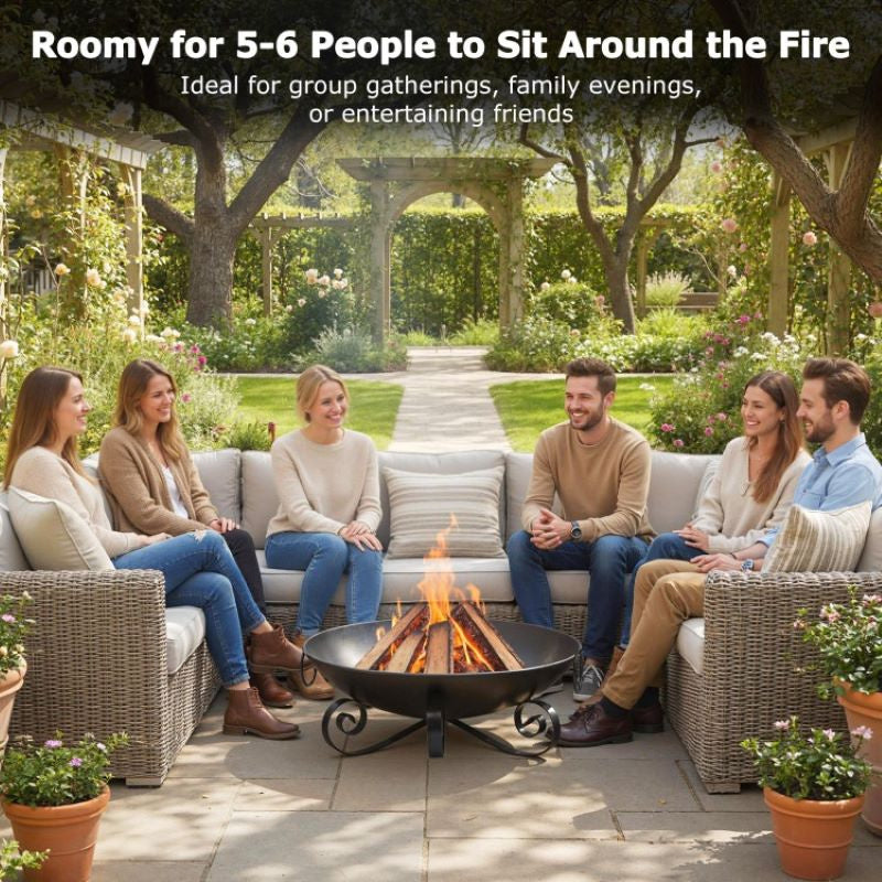 24 Inch Fire Pit Bowl with Handles Outdoor Wood-Burning Firepit