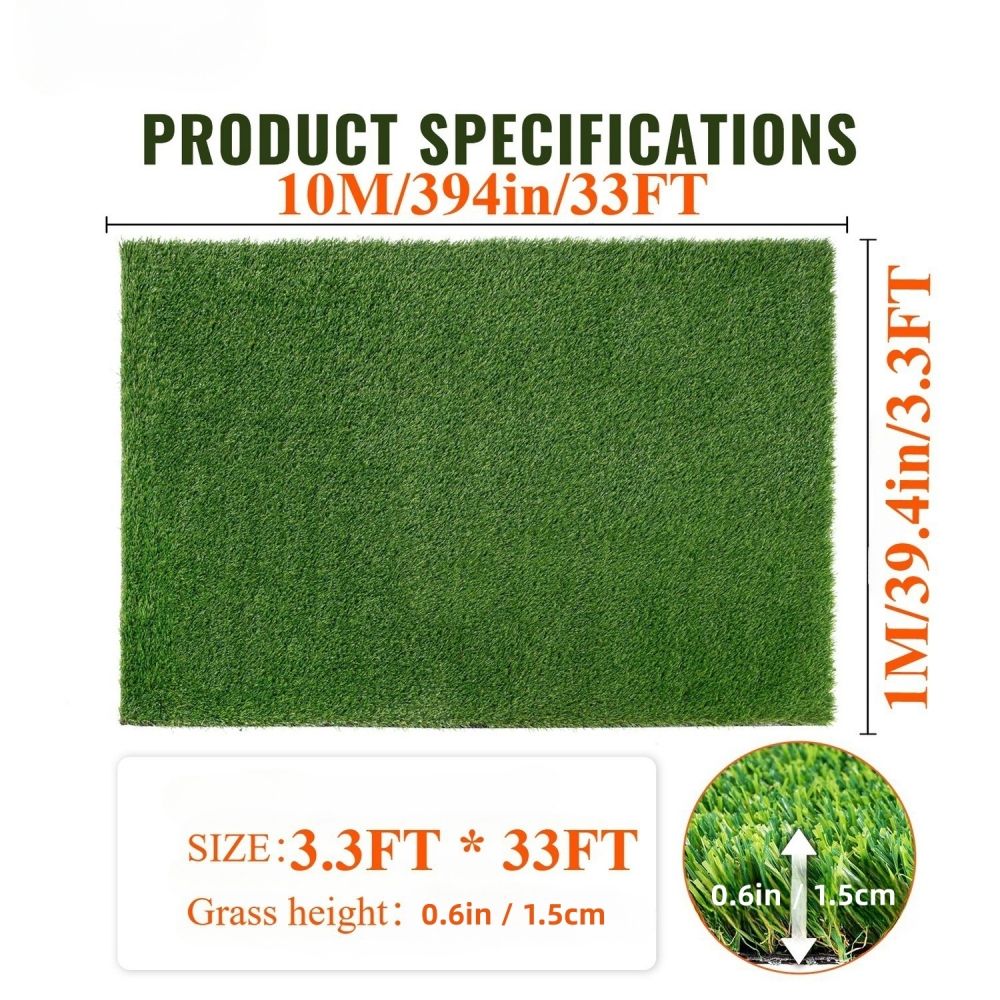 3ft x 32ft Artificial Turf 0.6" Mat with Drainage Holes. Fake Grass with Rubber Backing,for Indoor/Outdoor Pet Areas, Garden, Lawn, Patio Balcony Decor