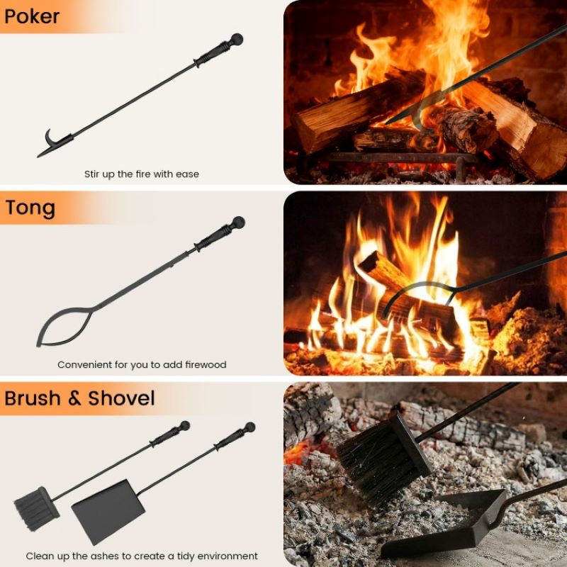 5-Pieces Fireplace Tool Set for Outdoor & Indoor