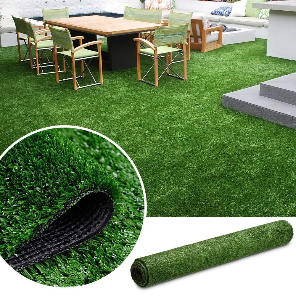 3ft x 32ft Artificial Grass Turf with Drainage Holes, 0.6" Thick Low Pile Fake Lawn Mat with Rubber Backing - Budget-Friendly Indoor Outdoor Pet Grass for Patio, Balcony, Yard, and Garden Decor
