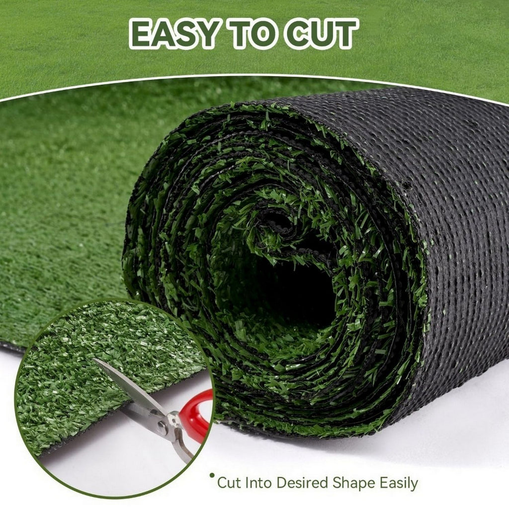 3ft x 32ft Artificial Grass Turf with Drainage Holes, 0.6" Thick Low Pile Fake Lawn Mat with Rubber Backing - Budget-Friendly Indoor Outdoor Pet Grass for Patio, Balcony, Yard, and Garden Decor