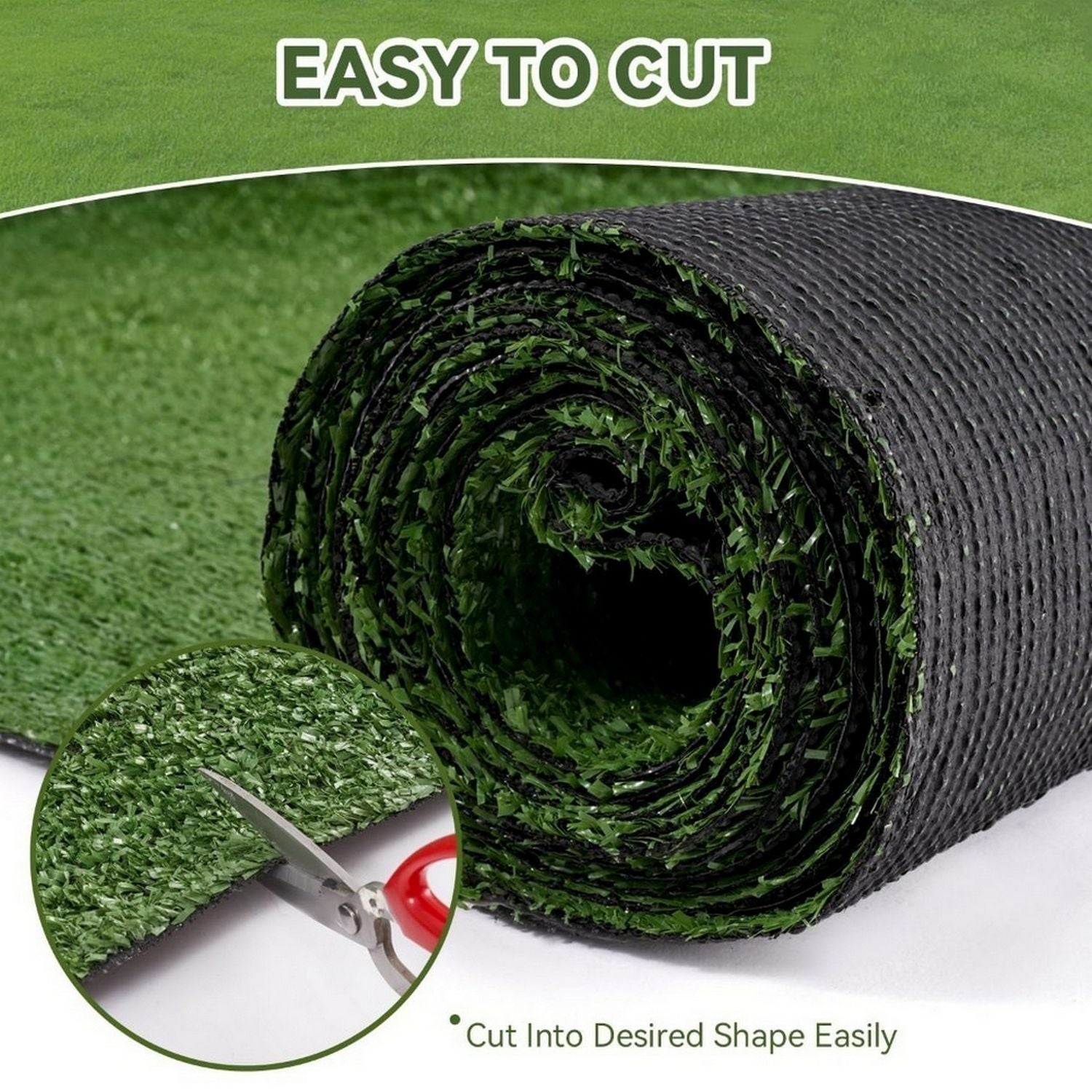 3ft x 32ft Artificial Grass Turf with Drainage Holes, 0.6" Thick Low Pile Fake Lawn Mat with Rubber Backing - Budget-Friendly Indoor Outdoor Pet Grass for Patio, Balcony, Yard, and Garden Decor