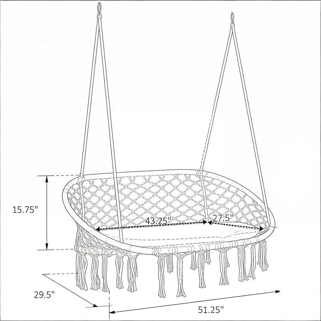 White 2-Person Hammock Chair Macrame Swing with Soft Cushion Hanging Cotton Rope Chair for Indoor Outdoor Home Patio Backyard