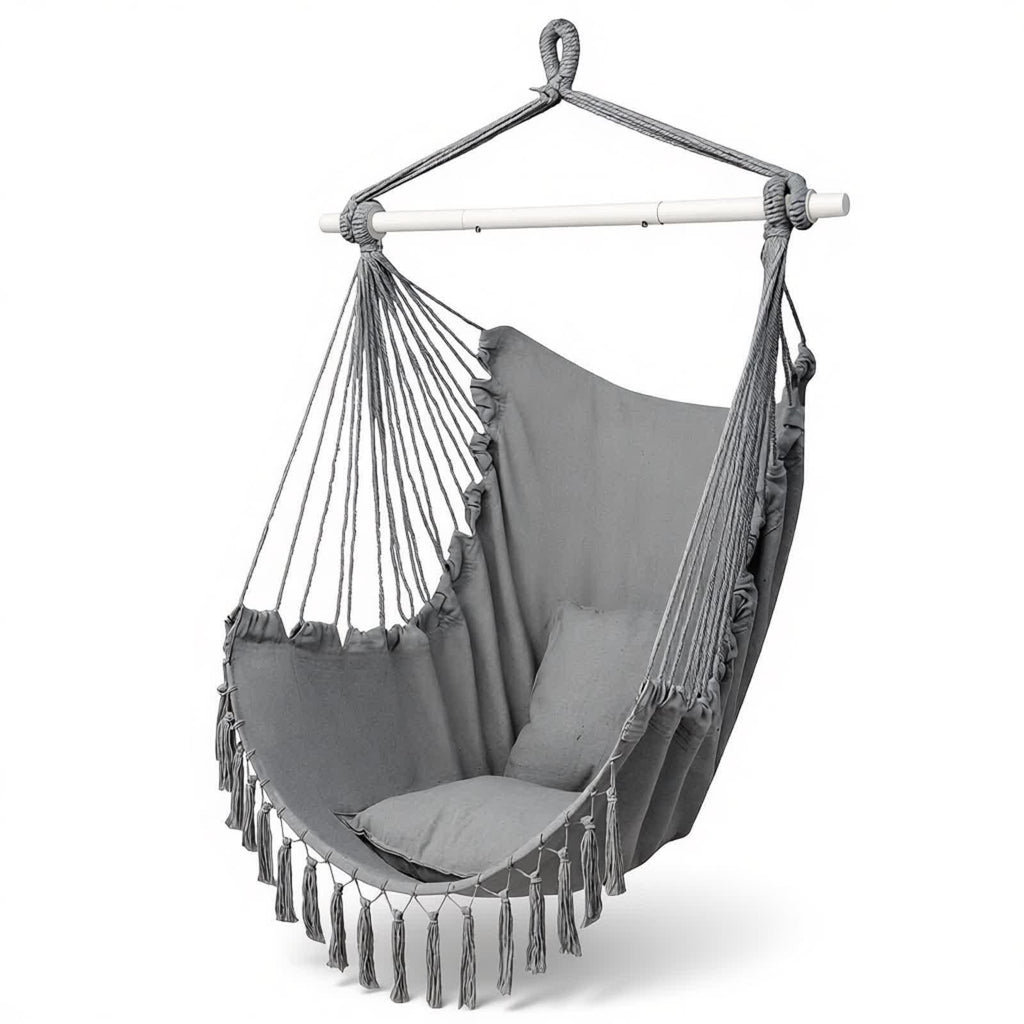 Pillow Tassel Hanging Chair Light Gray