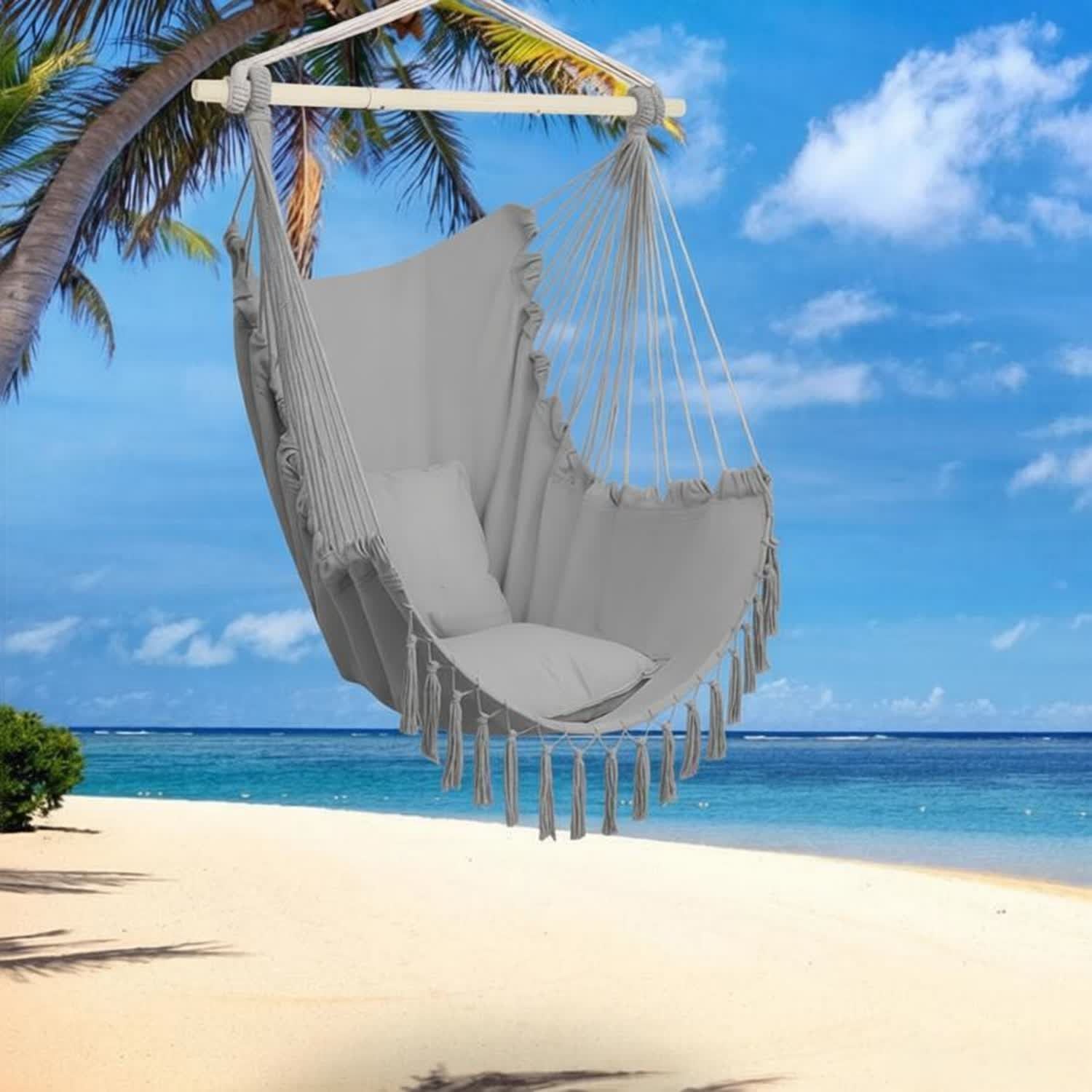 Pillow Tassel Hanging Chair Light Gray