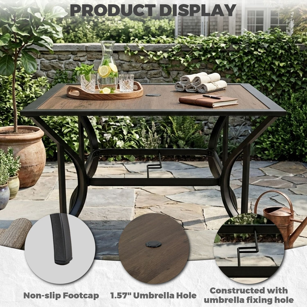 Square Dining Table 5-Piece Set with one square table and four matching brown dining chairs, stable frame, classic warm tone, ideal for indoor and outdoor family dining and gatherings.