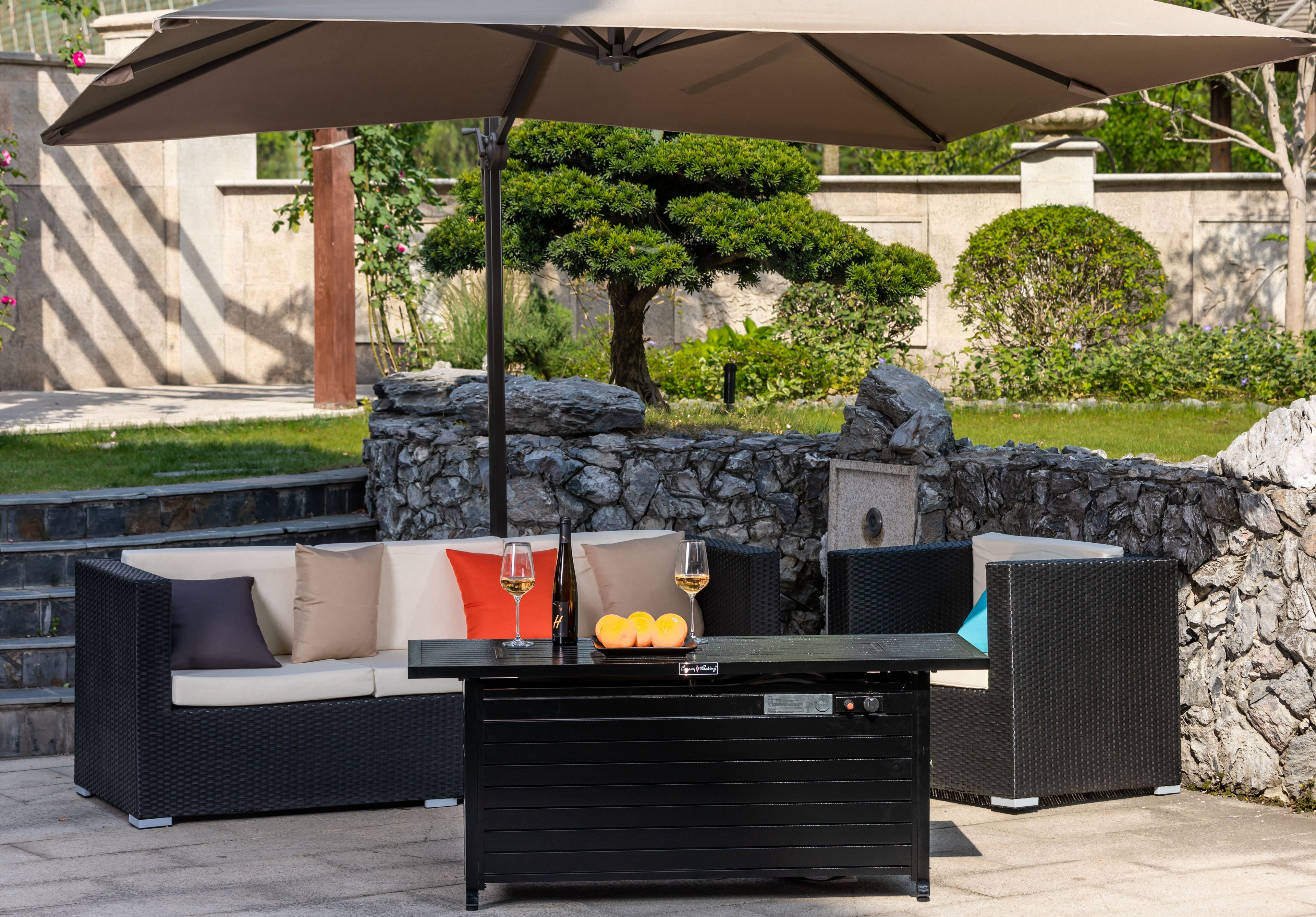 Rectangular Gas Fire Table with Stainless Steel Burner, Outdoor Propane Fire Pit Table for Patio Backyard Garden
